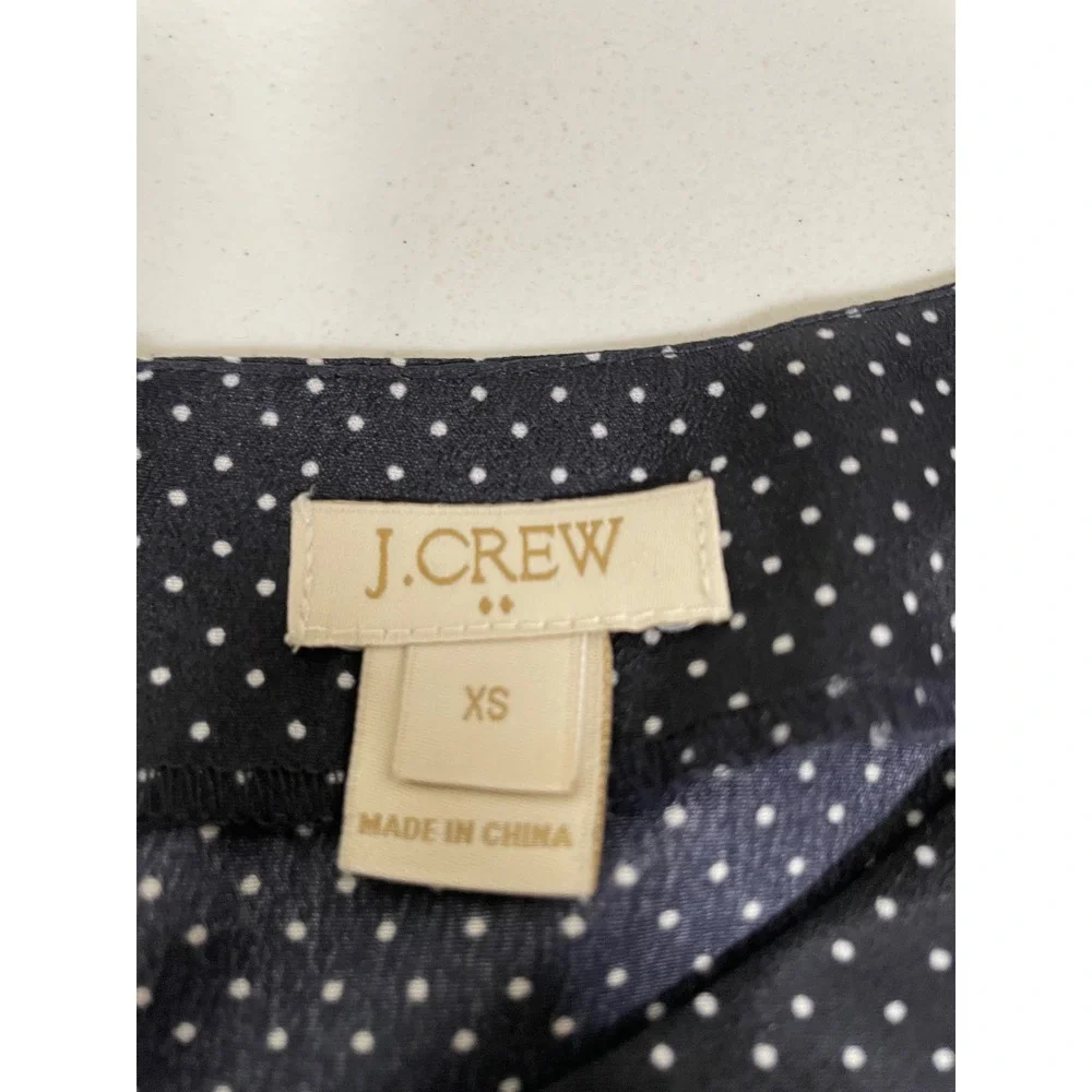 J.Crew Polka Dot Top Womens XS Navy Blue Short Sleeve Keyhole Back Blouse Shirt